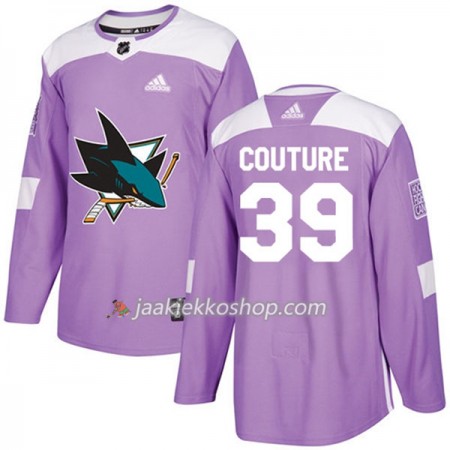 Miehille NHL San Jose Sharks Pelipaita Logan Couture 39 Adidas 2017-2018 Violetti Fights Cancer Practice Authentic